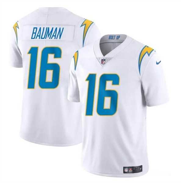 Men & Women & Youth Los Angeles Chargers #16 Casey Bauman White 2024 Vapor Limited Stitched Jersey